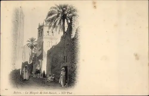 Ak Biskra Algerien, La Mosque de Sidi-Maleck, Moschee, Straßenansicht, Einwohner