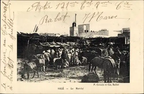 Ak Salé Marokko, Le Marche, Pferde, Marktszene