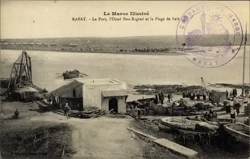 Ak Rabat Marokko, La Port, L'Oued Bou-Regred et la Plage de Sale, Schiffe, Hafen