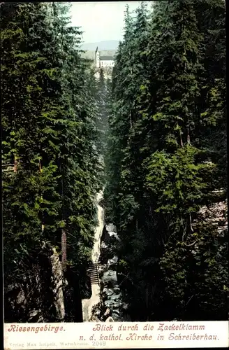 Ak Szklarska Poręba Schreiberhau Riesengebirge Schlesien, Zackelklamm, Blick von Oben