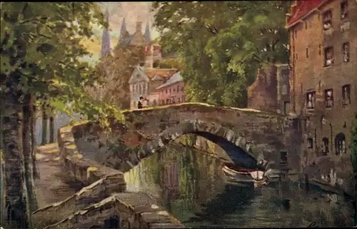 Künstler Ak Bruges Brügge Flandern Westflandern, Pont du Cheval, Brücke