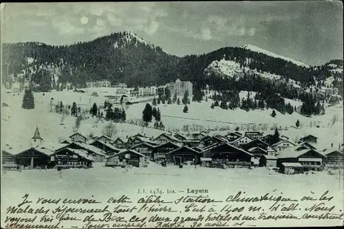 Mondschein Ak Leysin Kanton Waadt, Schneepanorama