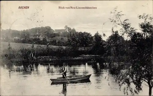 Ak Aachen in Nordrhein Westfalen, Blick von Neu-Linzenshäuschen, See, Boot