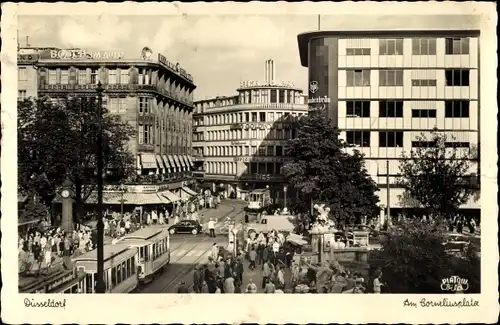 Ak Düsseldorf Nordrhein Westfalen, Am Corneliusplatz, Passanten, Straßenbahn