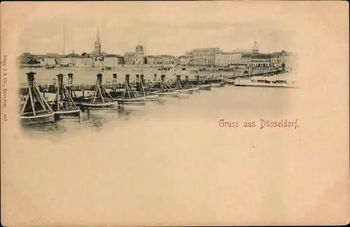 Ak Düsseldorf, Teilansicht mit Rhein, Schiffsbrücke