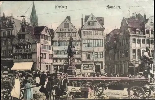 Ak Hamburg Mitte Altstadt, Meßberg, Messberg, H. Helma Samen-Handlung, Rasier-Salon, Passanten