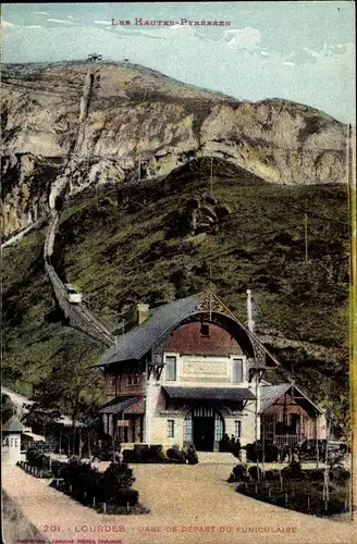 Ak Lourdes Hautes Pyrénées, Gare de Depart du Funiculaire