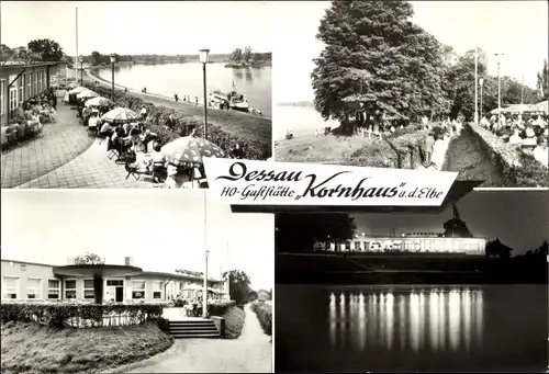 Ak Dessau in Sachsen Anhalt, HO Gaststätte Kornhaus an der Elbe, Terrasse, Nachtansicht