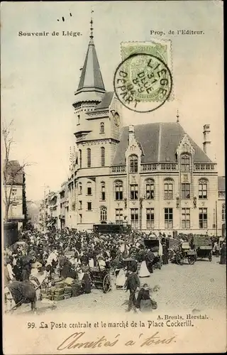 Ak Liège Lüttich Wallonien, La Poste centrale et le marché de la Place Cockerill