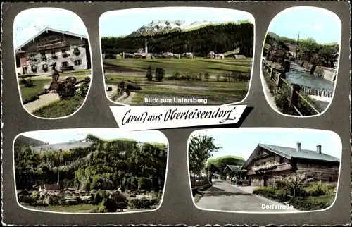 Ak Oberteisendorf Teisendorf in Oberbayern, Untersberg, Dorfstraße, Panorama