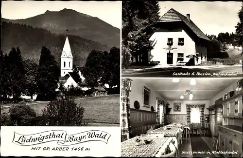 Ak Ludwigstal Ludwigsthal Lindberg in Niederbayern, Gr. Arber, Gasthaus Waldesfrieden, Kirche