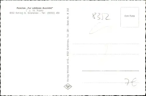 Ak Schlag Grafenau im Bayerischen Wald, Pension Zur schönen Aussicht