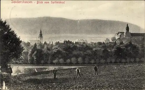 Ak Sondershausen im Kyffhäuserkreis Thüringen, Blick vom Spittelskopf, Panorama, Schlossturm