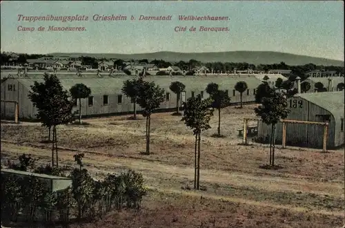 Ak Griesheim bei Darmstadt, Truppenübungsplatz, Wellblechhausen