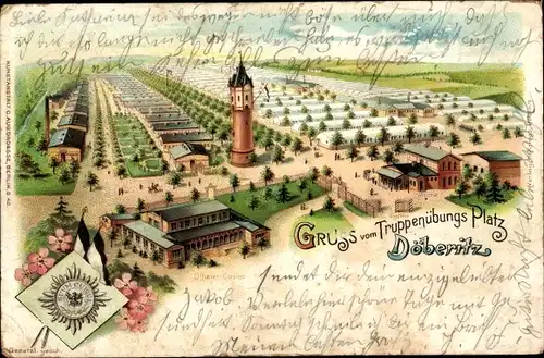 Litho Dallgow Döberitz im Havelland, Truppenübungsplatz aus der Vogelschau, Wasserturm