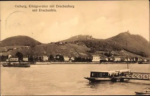 Ak Königswinter am Rhein, Oelberg, Drachenfels, Drachenburg, Schiffe