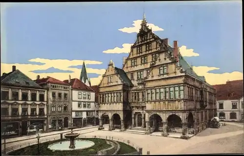 Ak Paderborn in Westfalen, Rathaus, Springbrunnen