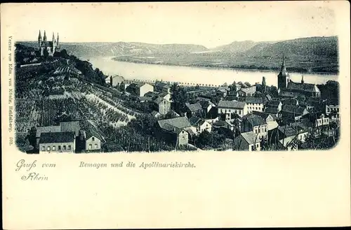 Ak Remagen Rhein, Totalansicht und Apollinariskirche