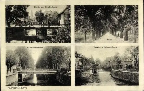 Ak Zweibrücken in der Pfalz, Bleicherbach, Allee, Napoleonsbrücke, Schwarzbach