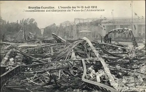Ak Bruxelles Brüssel, Exposition 1910, Incendie, Palais de l'Alimentation