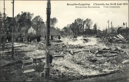 Ak Bruxelles Brüssel, Exposition 1910, L'Incendie, Kermesse, Ausstellungsgelände nach Brand