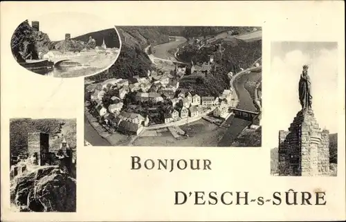 Ak Esch sur Sure Esch an der Sauer Luxemburg, Ortsansicht, Burg, Denkmal