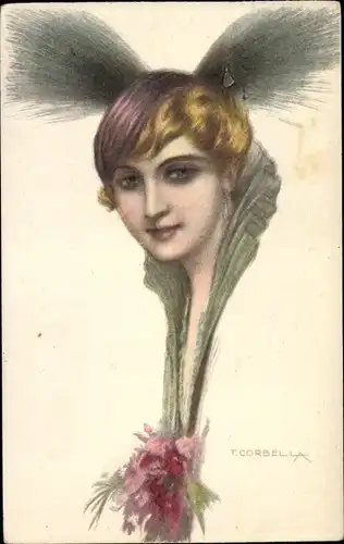 Künstler Ak Corbella, T., Portrait einer Frau mit Hut