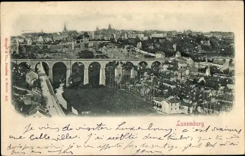 Relief Ak Luxembourg Luxemburg, Panorama der Stadt, Viadukt