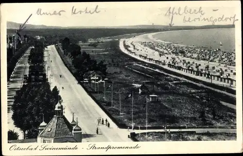 Ak Świnoujście Swinemünde Pommern, Strandprommenade, Strand