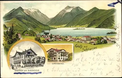Litho Schliersee in Oberbayern, Panorama, Gasthof zur Seerose, Dépendence