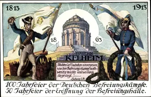 Künstler Ak Kelheim an der Donau Niederbayern, Befreiungshalle, 100 Jahrfeier der Befreiungskämpfe