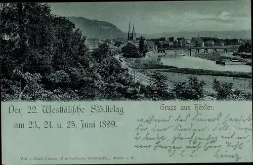 Mondschein Ak Höxter an der Weser, Teilansicht der Stadt bei Nacht, 22. Westfäl. Städtetag 1899