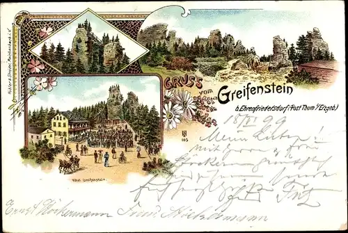 Litho Ehrenfriedersdorf im Erzgebirge, Greifenstein, Hotel, Felsformationen