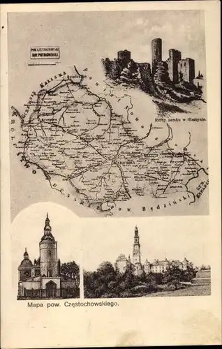 Landkarten Ak Częstochowa Tschenstochau Schlesien, Jasna Góra, mapa pow., Burgruine