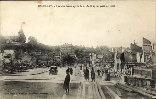 Ak Baccarat Meurthe et Moselle, Rue des Ponts apre le 1914, Kriegszerstörungen, I. WK