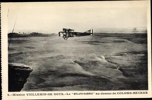 Ak Colomb Bechar Algerien, Mission Vuillemin De Goys, Flugzeug Roland Garros, Doppeldecker