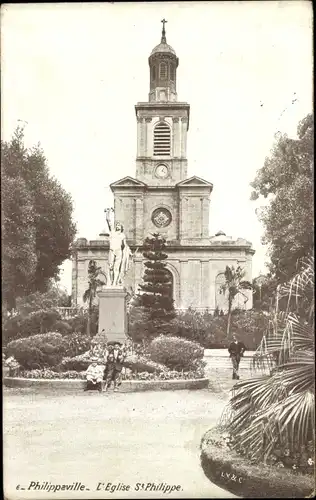 Ak Philippeville Skikda Algerien, L'Eglise St. Philippe, Kirche, Denkmal, Park