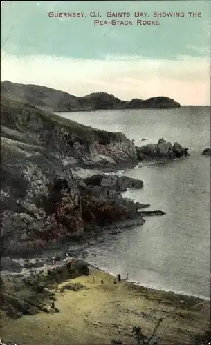 Ak Kanalinsel Guernsey, Saints Bay, Showing the Pea-Stack Rocks