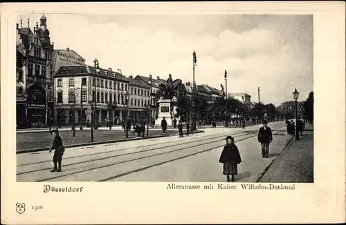 Ak Düsseldorf am Rhein,  Alleestraße mit Kaiser Wilhelm Denkmal