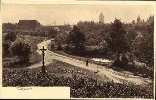 Ak Wattwiller Bas Rhin, Straßenpartie, Kreuz, Kirche, Häuser