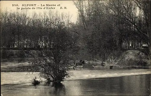 Ak Alfort Val de Marne, La Marne et la pointe de l'Ile d'Enfer