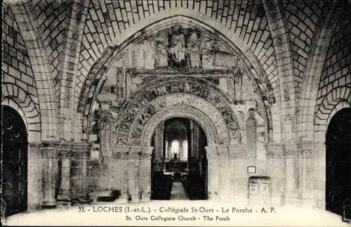 Ak Loches Indre-et-Loire, Collégiale St. Ours, la Porche