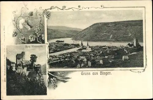 Ak Bingen am Rhein, Ortsansicht, Teilansicht, Burg Rheinstein