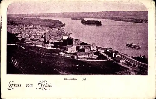 Ak Rüdesheim am Rhein, Panorama, Fluss