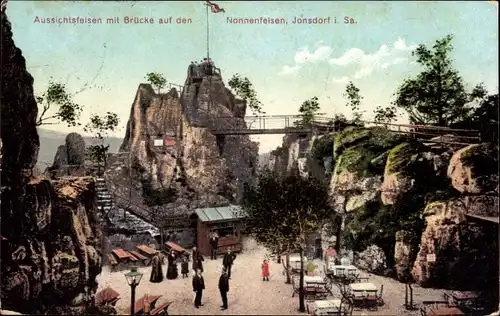 Ak Jonsdorf in Sachsen, Zittauer Gebirge, Nonnenfelsen, Aussichtsfelsen mit Brücke