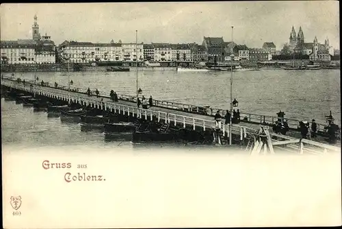 Ak Koblenz am Rhein, Panorama mit Brücke, Passanten