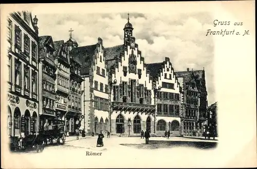 Ak Frankfurt am Main, Straßenpartie mit Blick auf den Römer, Giebel, Fassade