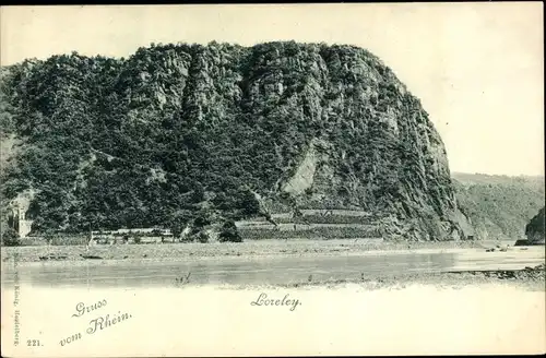 Ak Sankt Goarshausen am Rhein, Blick vom Rhein auf Loreley