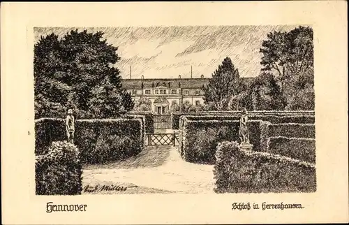 Künstler Ak Müllers, Rudi, Herrenhausen Hannover in Niedersachsen, Schloss, Außenansicht