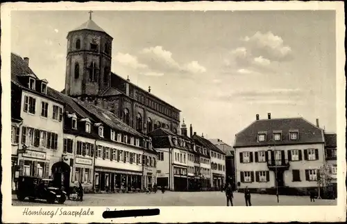 Ak Homburg in der Pfalz Saarland, Marktplatz, Geschäfte, Kirchturm